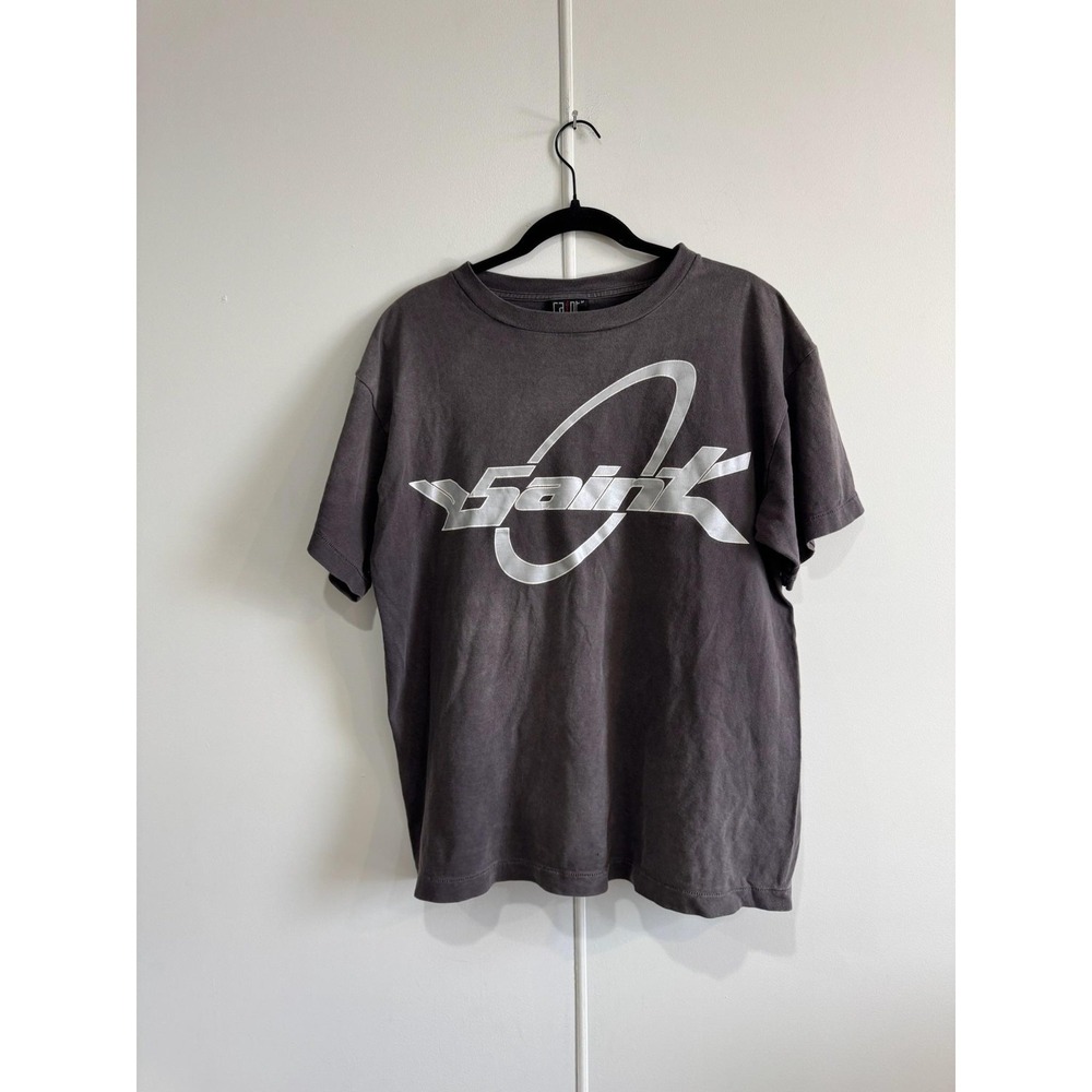 Saint Michael Bjork Logo Shirt Mens Medium Gray Logo Tee T-Shirt SS22